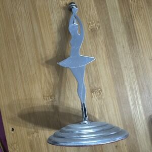 ART DECO CHROME CAKE PLATE STAND BALLERINA DANCER VINTAGE 1930/50s (sh5)